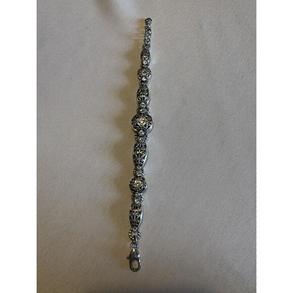 Brighton Silver Tone Bracelet Ornate Scroll Design Crystal Accents Lobster Clasp - Picture 4 of 8
